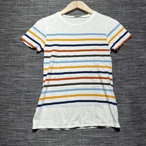Faherty Shirt Women's Small White Blue Orange Striped SS Summer Beach